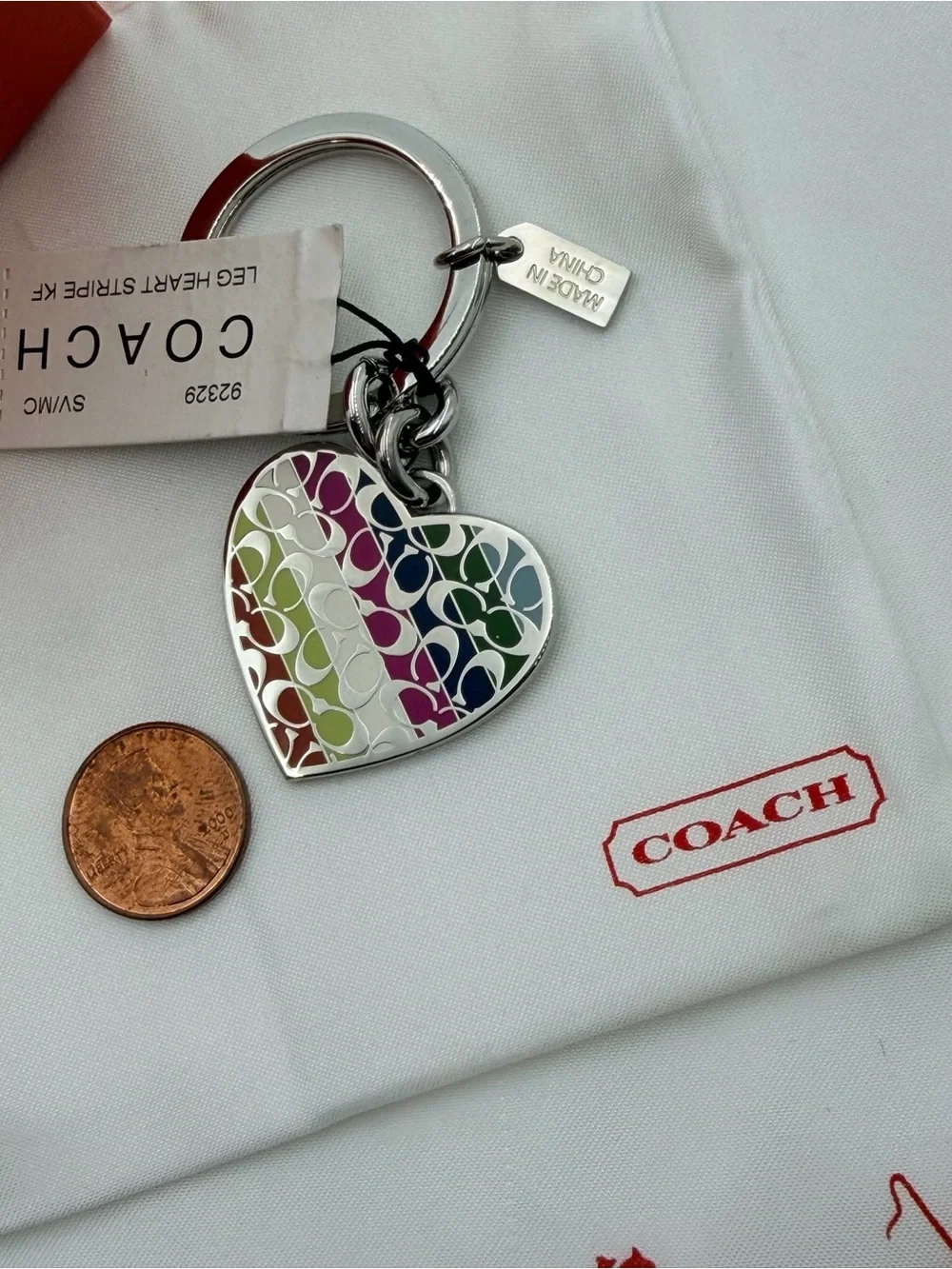 RARE NWT Vintage Coach Legacy Striped Heart Keychain w/ Box